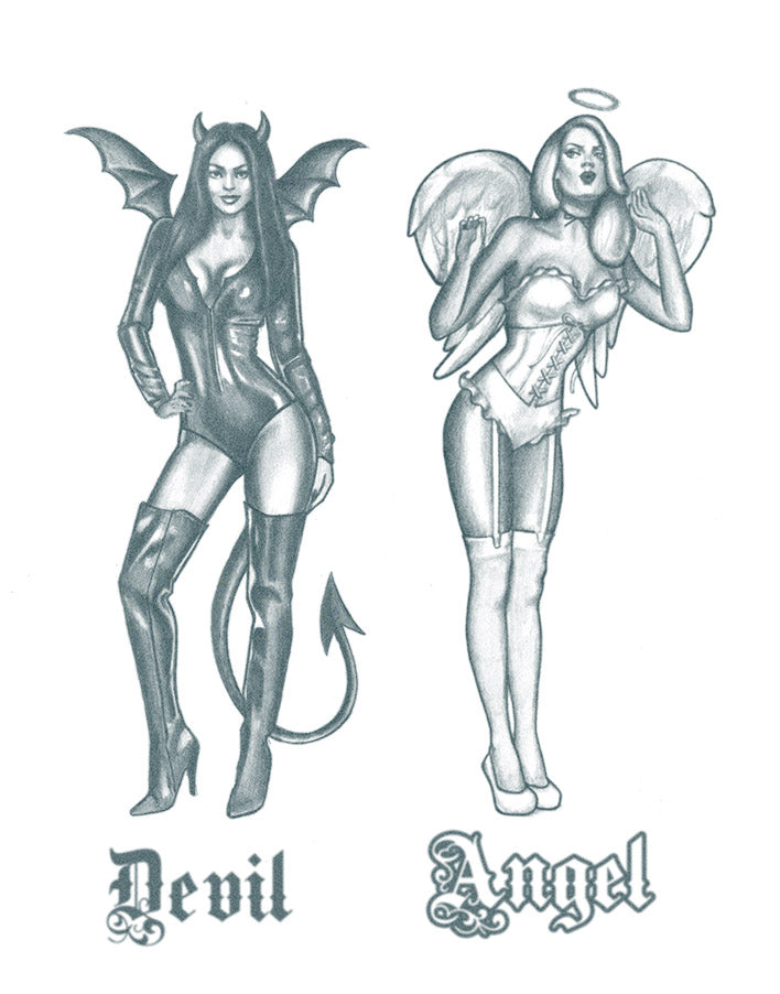 Angel and Devil Pin-Up Girls Temporary Tattoo