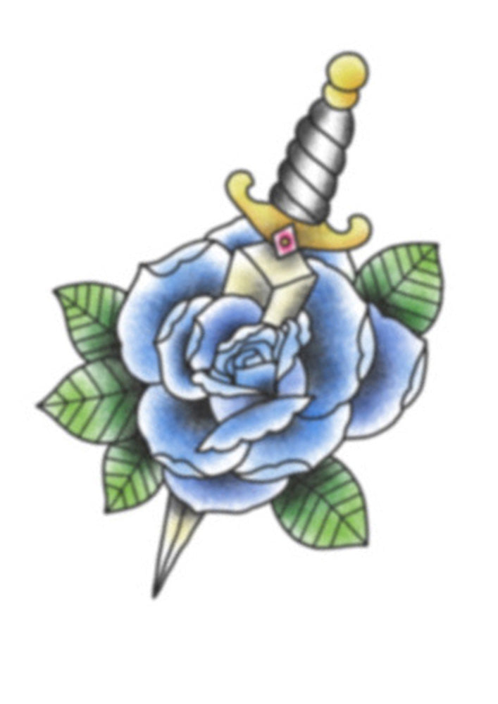Blue rose with dagger tattoo
