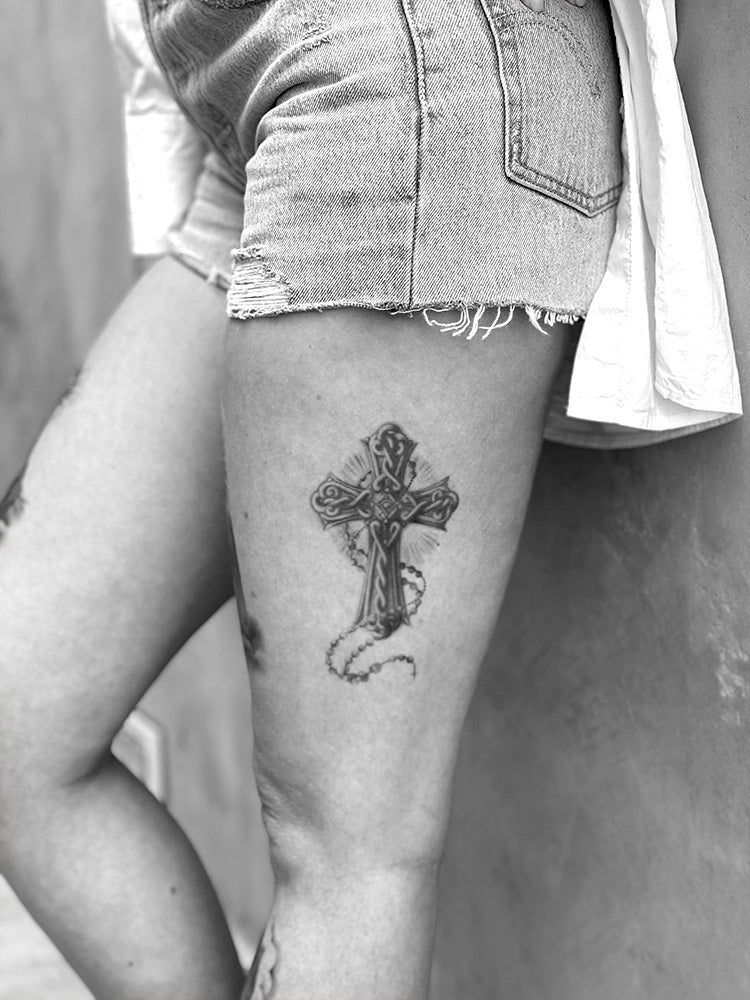 Rosary Bead Cross With Vintage Charm