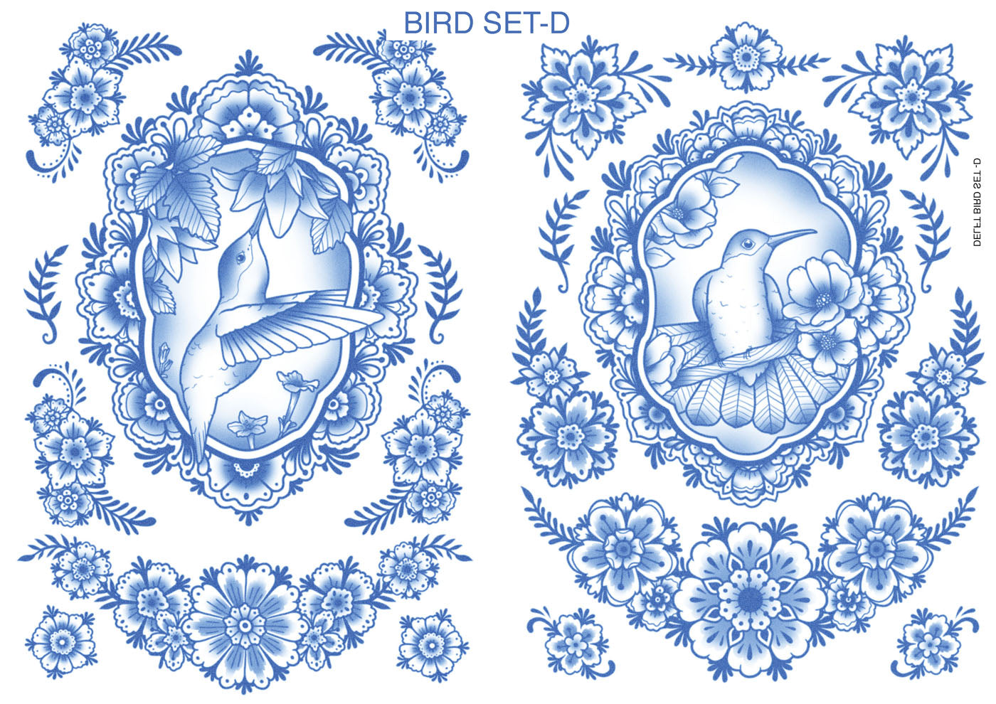Delft Birds & Flower Tattoo Set -D