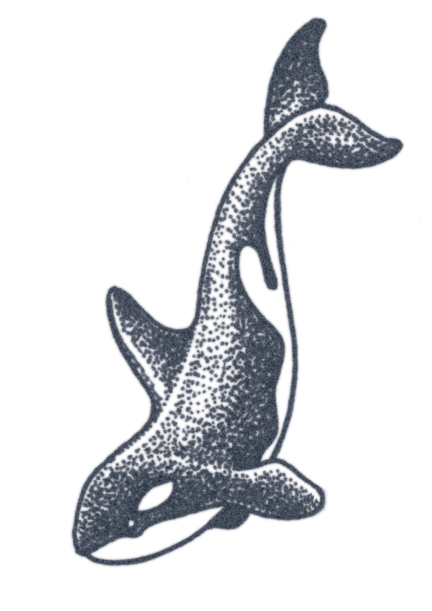 TATUAJE DE BALLENA ORCA EN PUNTILLISMO