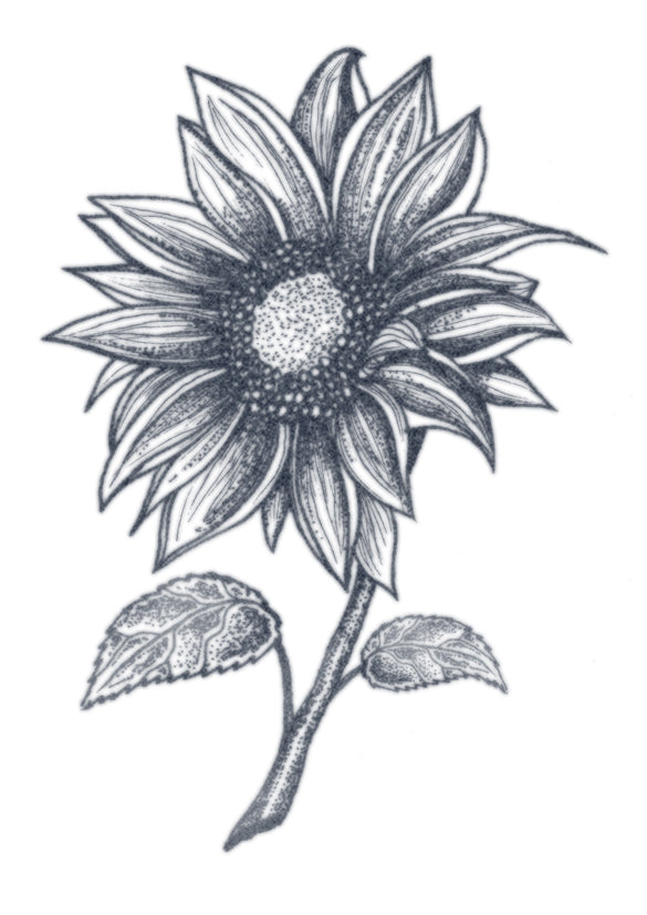 TATUAJE DE GIRASOL EN PUNTILLISMO