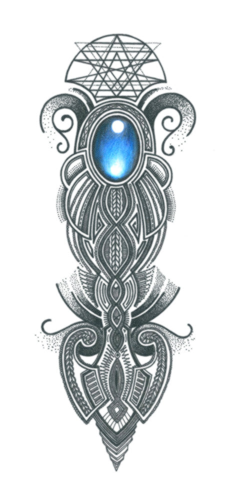Blue stone ornament temporary tattoo