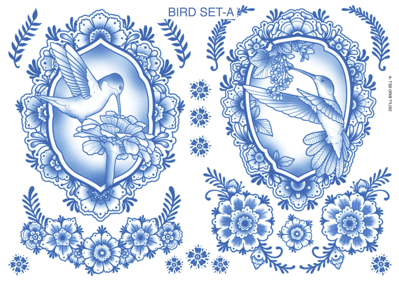 Delft Birds & Flowers Tattoo Set -A