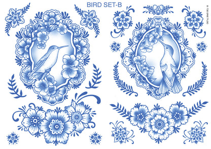 Delft Bird & Flower Tattoo Set - B
