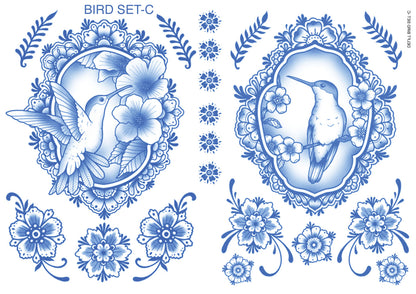 Delft Bird & Flowers Tattoo Set -C