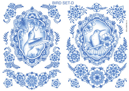 Delft Birds & Flower Tattoo Set -D