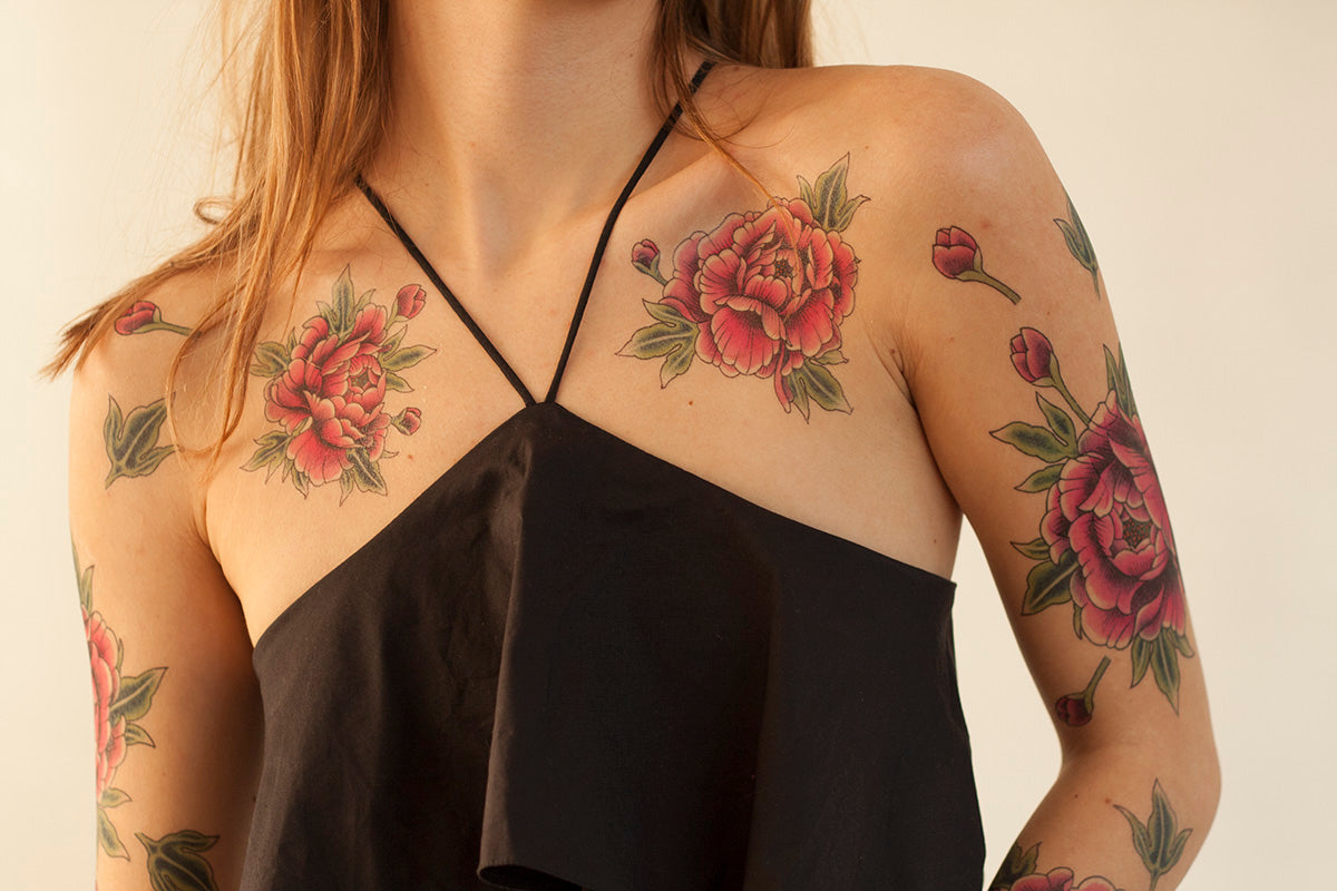 SET DE TATUAJES CON PEONÍAS MORADAS
