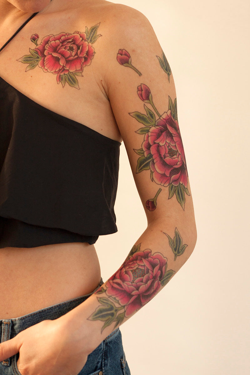 SET DE TATUAJES CON PEONÍAS MORADAS