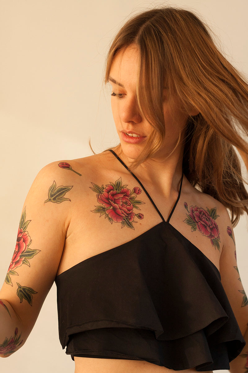 SET DE TATUAJES CON PEONÍAS MORADAS