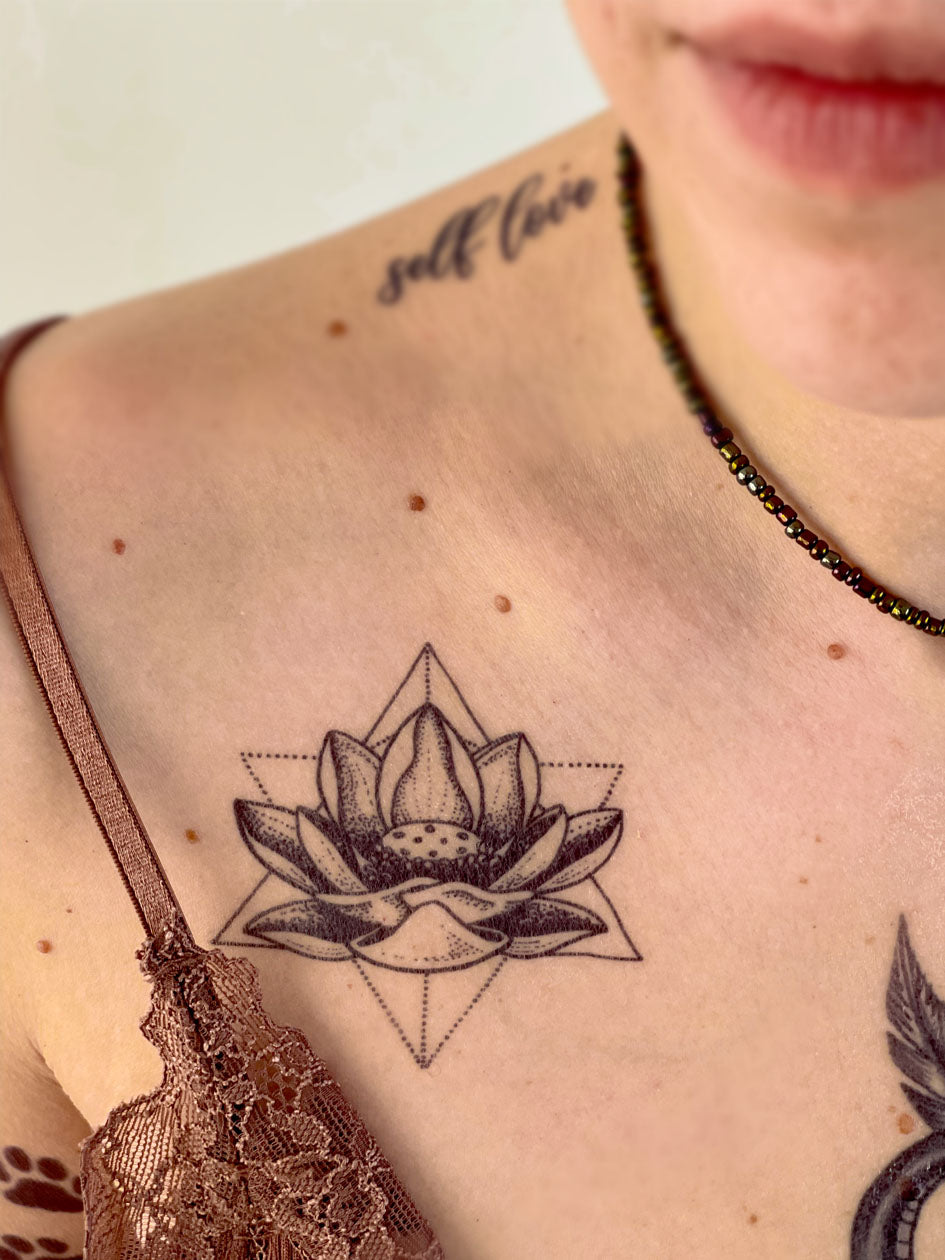 Dotwork Lotus Flower Tattoo