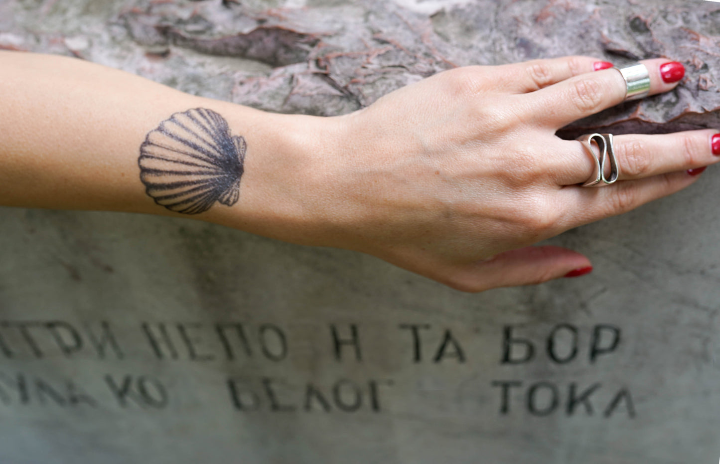 TATUAJE DE CONCHAS MARINAS EN PUNTILLISMO