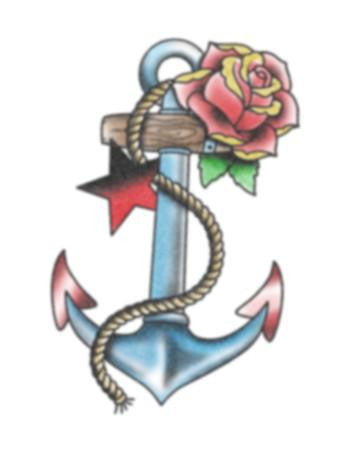 anchor star and rose tattoo, temporary tattoo, anchor and rose tattoo design