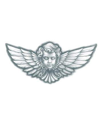 angel tattoo, angel head with wings tattoo design, angel head with wings temporary tattoo