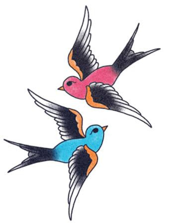 traditional swallows tattoo, blue and red swallow temporary tattoo