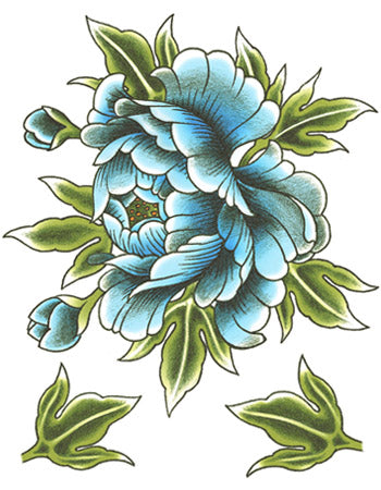 Blue Peonies Tattoo Set