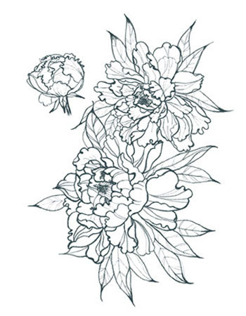 Peonies Outline (Small- Left Side)