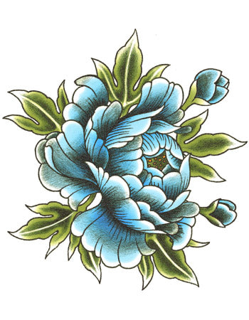 Blue Peonies Tattoo Set