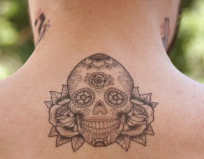 Sugar Skull With Roses BW