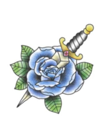 blue rose and dagger tattoo design, blue rose and dagger temporary tattoo